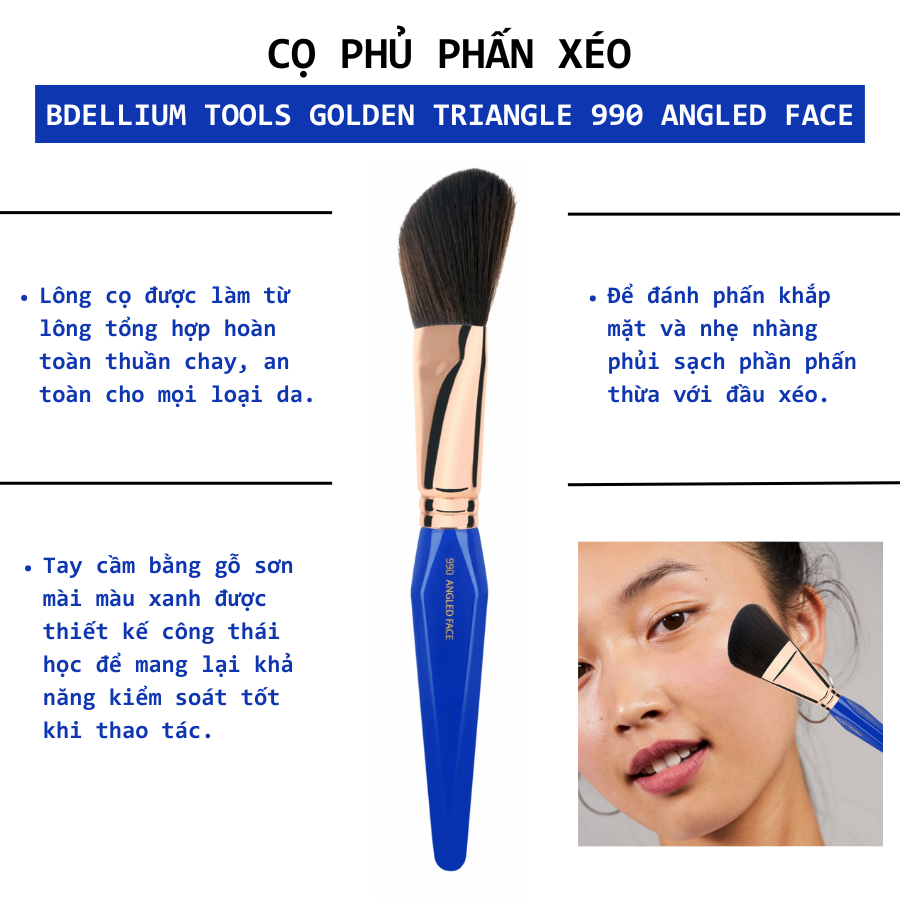 Cọ Tán Phấn Phủ Đầu Xéo Tạo Khối Bdellium Tools Golden Triangle B990 Angled Face